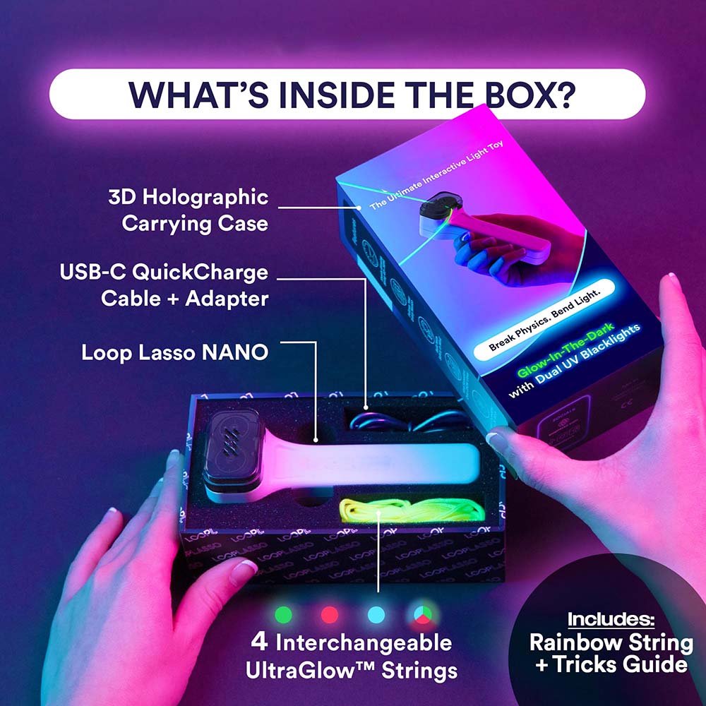 Interactive Glow-in-the-Dark Rope Launcher with Built-in UV Blacklight – STEM Flow & String Shooter Toy for Kids and Adults