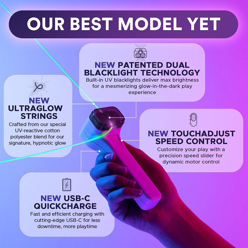 Interactive Glow-in-the-Dark Rope Launcher with Built-in UV Blacklight – STEM Flow & String Shooter Toy for Kids and Adults