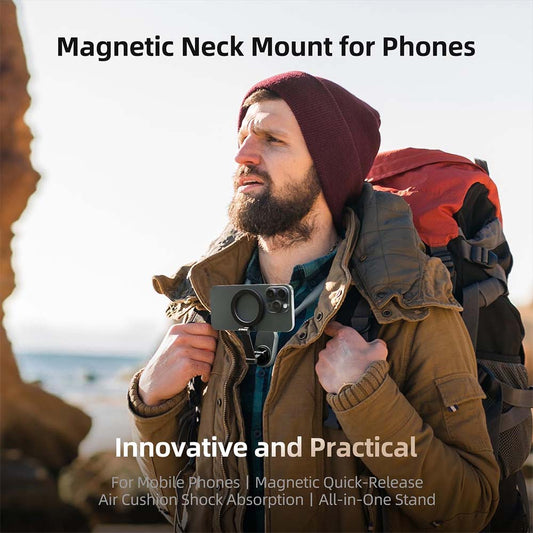 Magnetic Neck Mount Phone Holder — Hands-Free POV/Vlog Selfie Strap, Chest/Neck Stand for iPhone 12–17 Series & Android